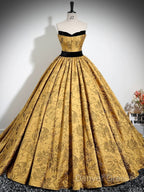 A-Line Off Shoulder Satin Gold Long Prom Dress, Gold Long Formal Dress