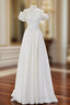 A-Line Off Shoulder Satin ivory Long Prom Dress, Ivory  Long Bridesmaid Dress