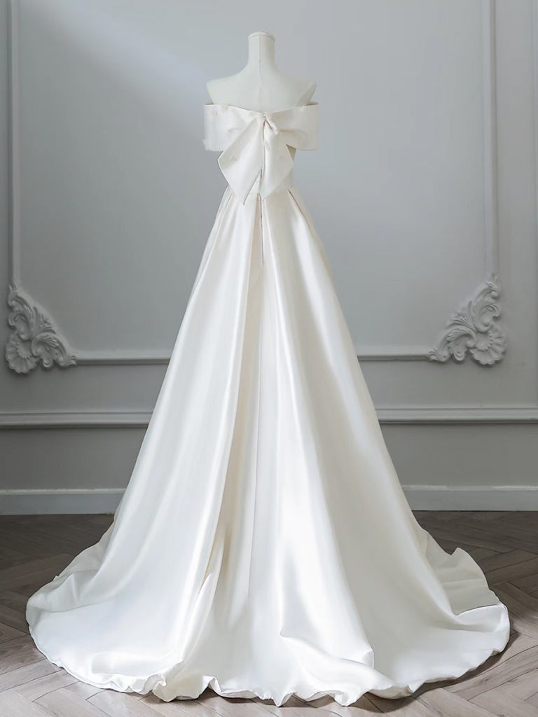 A-Line Off Shoulder Satin Light Champagne Long Prom Dress, Light Champagne Evening Dress Secondary image