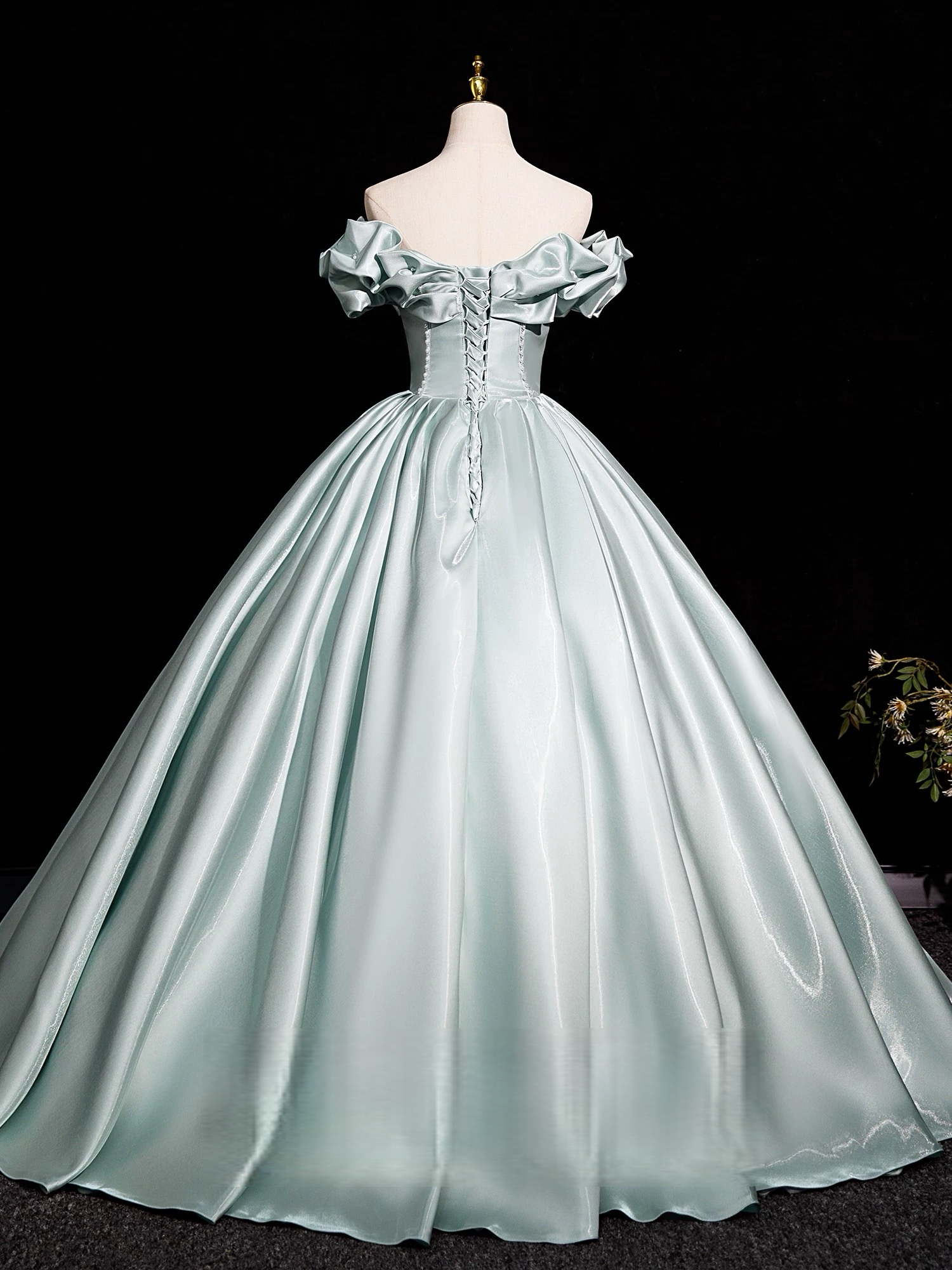 A-Line Off Shoulder Satin Light Green Long Prom Dress, Light Green Long Formal Dress Secondary image