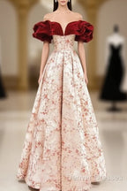 A-Line Off Shoulder Satin Long Prom Dress Evening Dress Elegant Beautiful