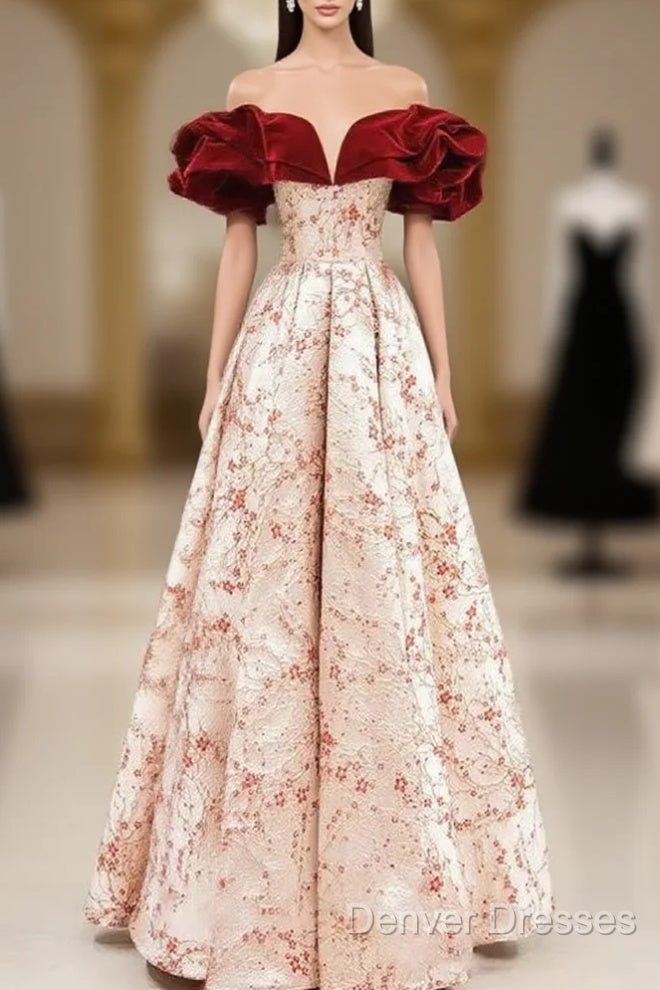 A-Line Off Shoulder Satin Long Prom Dress Evening Dress Elegant Beautiful