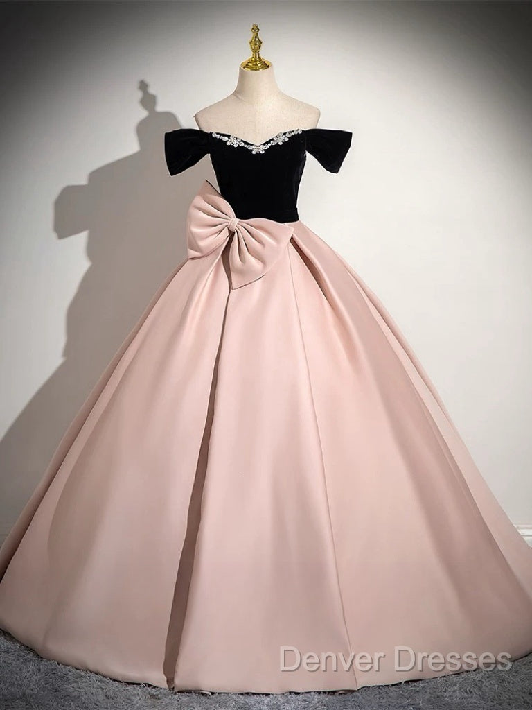 A-Line Off Shoulder Satin Pink Long Prom Dress, Pink Long Formal Dress Secondary image