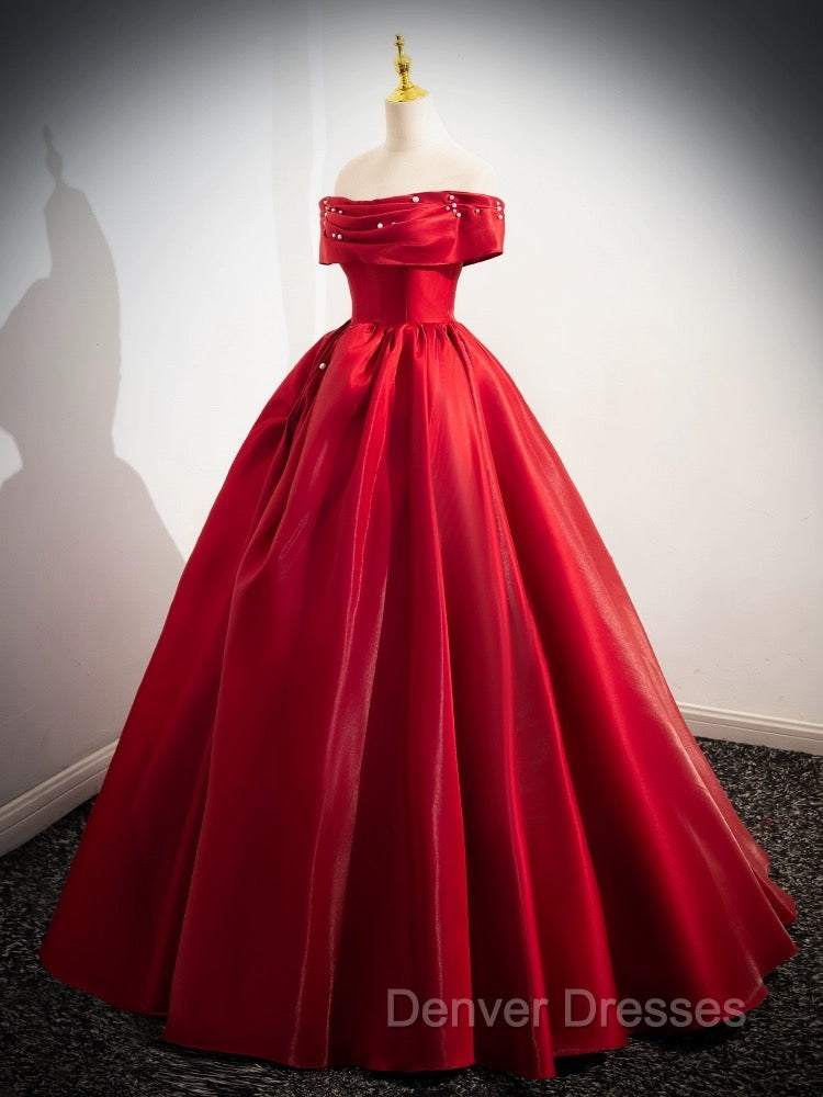 A-Line Off Shoulder Satin Red Long Prom Dress, Red Long Evening Dress Secondary image