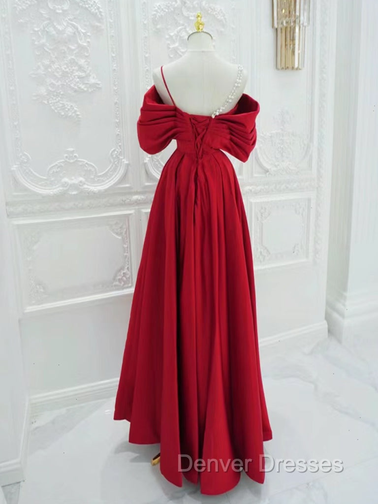A-Line Off Shoulder Satin Red Long Prom Dress, Red Long Formal Dress Secondary image