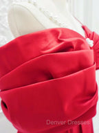 A-Line Off Shoulder Satin Red Long Prom Dress, Red Long Formal Dress