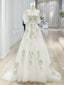 A-Line Off Shoulder Tulle Lace Applique White Long Prom Dress, White Long Formal Dress