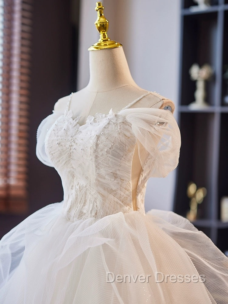 A-Line Off Shoulder Tulle Lace Short Prom Dress, White Homecoming Dress Secondary image
