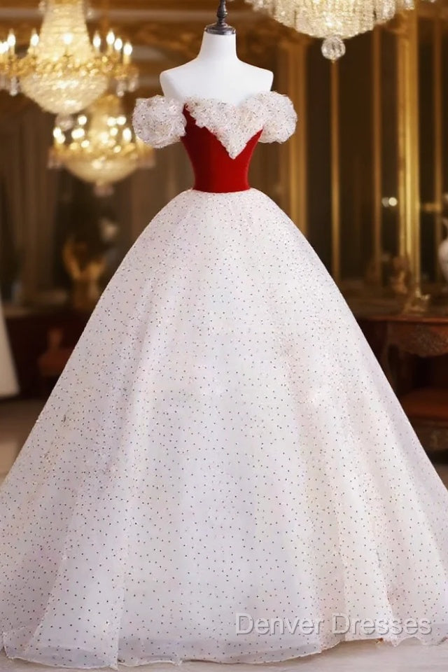 A-Line Off Shoulder Tulle Light Champagne Long Prom Dress, Light Champagne Evening Dress Main image