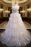 A-line Off Shoulder Tulle Sequin Light Pink Long Prom Dress,Sequin Long Evening Dress