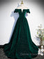 A-Line Off Shoulder Velvet Long Prom Dress, Green Velvet Graduation Dress
