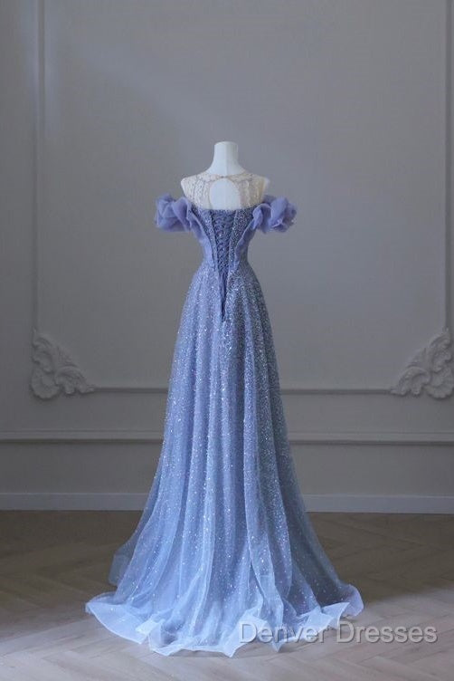 A Line Off The Shoulder Blue Long Prom Dress Evening Dress
