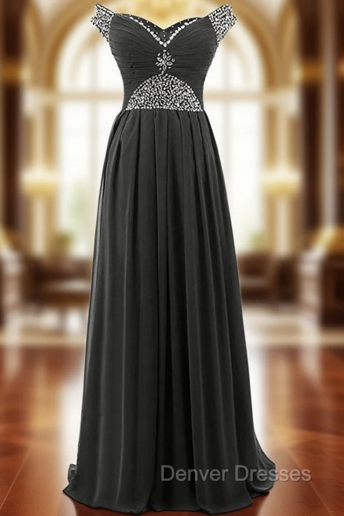 A-Line Off The Shoulder Chiffon Beading Pleats Bridesmaid Dress