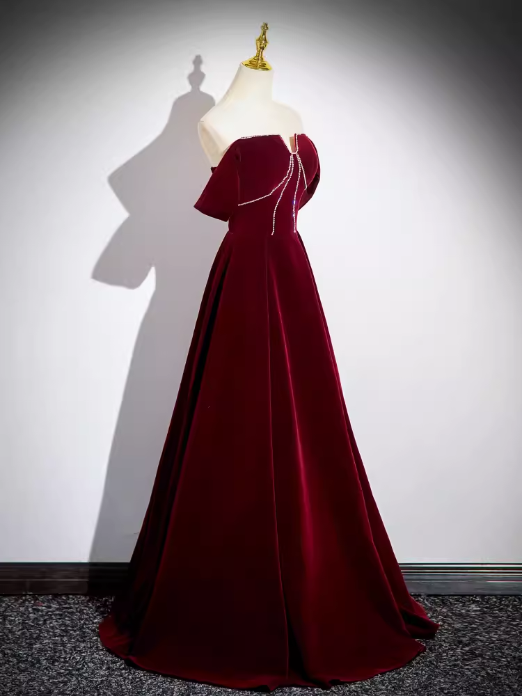 A line Off The Shoulder Evening Party Dress Velvet Prom Dress Secondary image