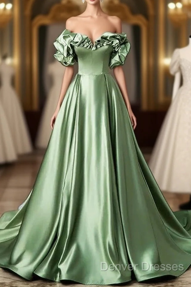 A-Line Off The Shoulder Formal Satin Long Evening Dress Prom Dress Main image