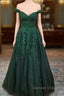 A-Line Off-the-Shoulder Glitter Appliqued Tulle Prom Dress/Evening Dress with Regular Straps