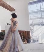 A Line Off The Shoulder Gray Prom Dresses Long Evening Dress