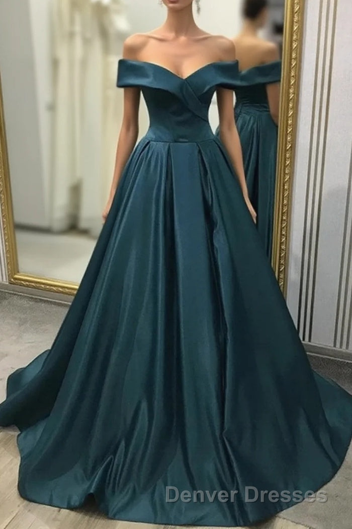 A-line Off the Shoulder Long Prom Dress Satin Formal Evening Gowns Main image