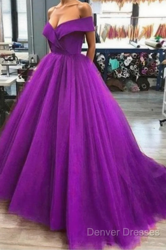 A Line Off The Shoulder Purple Tulle Prom Dress Long Evening Gown Main image