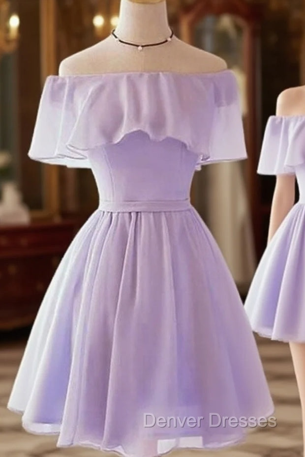 A-line Off-the-Shoulder Short Sleeve Short/Mini Chiffon Homecoming Dress with Pleated