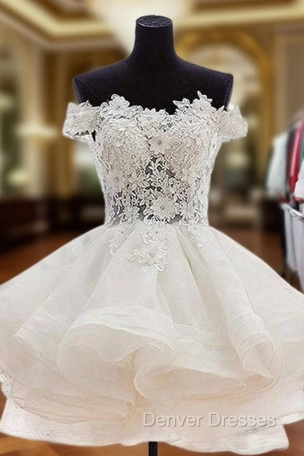 A-line Off-the-Shoulder Sleeveless Organza Short/Mini Homecoming Dress With Appliqued Beading Lace Main image