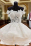 A-line Off-the-Shoulder Sleeveless Organza Short/Mini Homecoming Dress With Appliqued Beading Lace