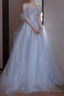 A line Off The Shoulder Tulle Gray Party Dresses Long Prom Dresses