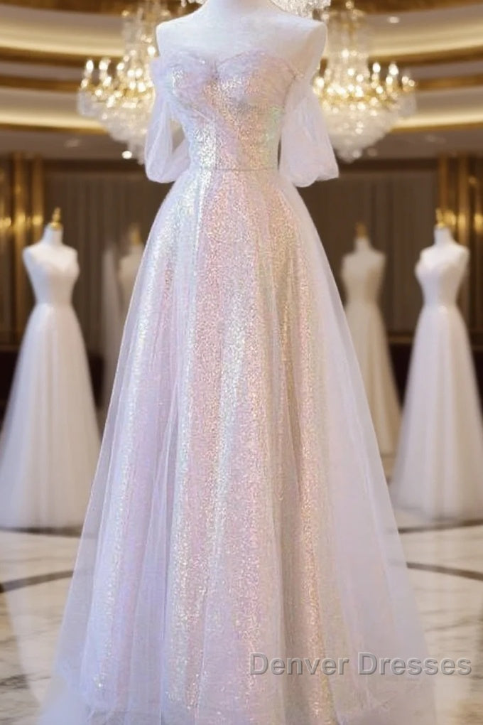 A Line Off The Shoulder Tulle Pink Prom Dress Evening Dress