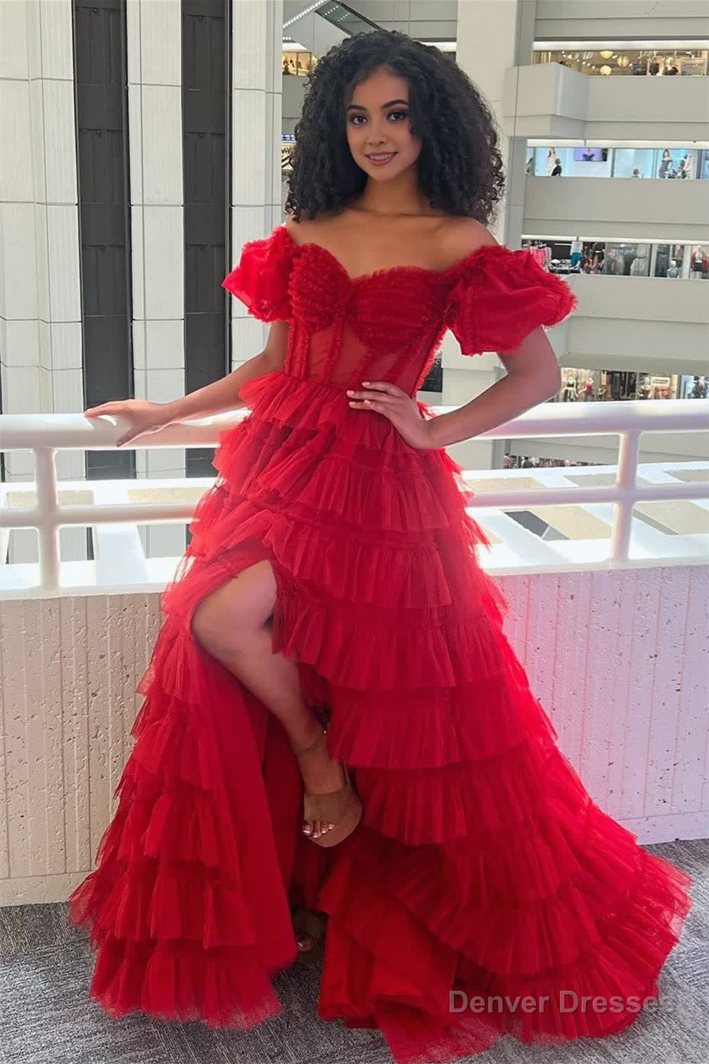 A-line Off-the-Shoulder Tulle Prom Dress with Slit Secondary image
