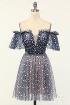 A-line Off-the-shoulder Tulle Short/Mini Short Prom Dress With Ruffles