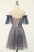 A-line Off-the-shoulder Tulle Short/Mini Short Prom Dress With Ruffles