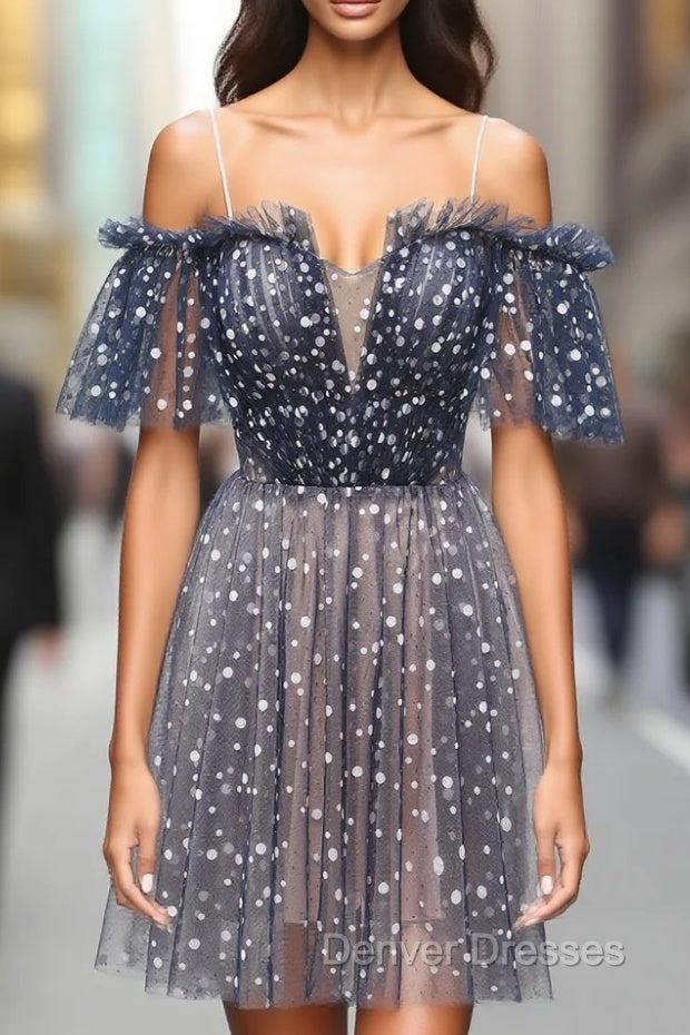 A-line Off-the-shoulder Tulle Short/Mini Short Prom Dress With Ruffles Main image