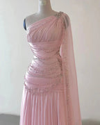A Line One Shoulder Pink Chiffon Evening Gown Prom Dress (For Sue Nardi)