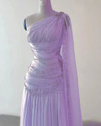 A Line One Shoulder Pink Chiffon Evening Gown Prom Dress (For Sue Nardi)
