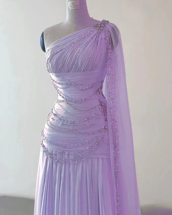 A Line One Shoulder Pink Chiffon Evening Gown Prom Dress (For Sue Nardi)