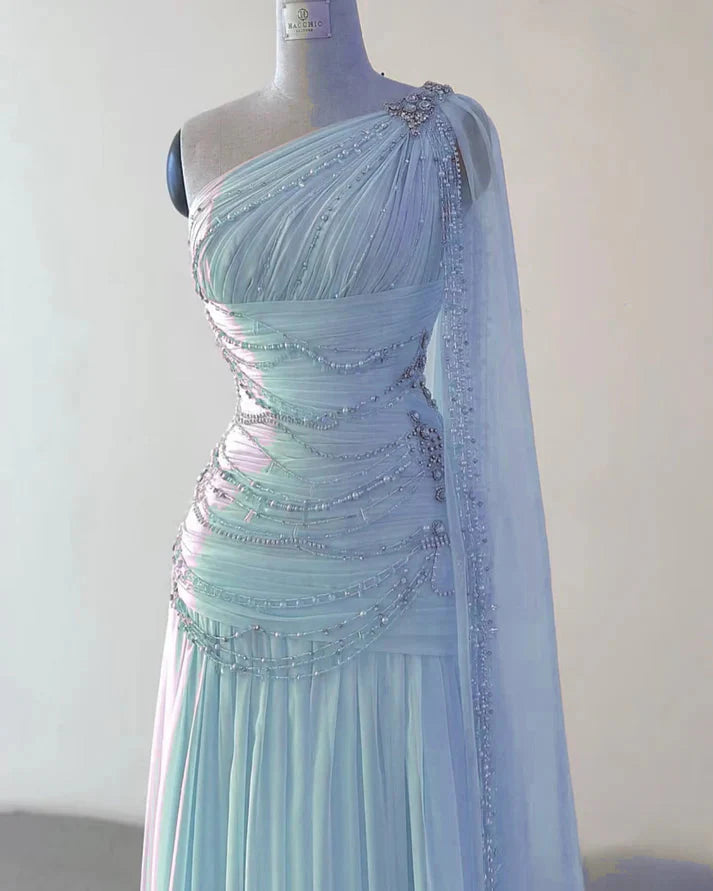 A Line One Shoulder Pink Chiffon Evening Gown Prom Dress (For Sue Nardi)