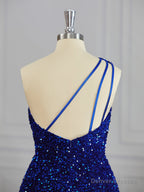 A-line One-Shoulder Sequin Short/Mini Velvet Sequins Dress