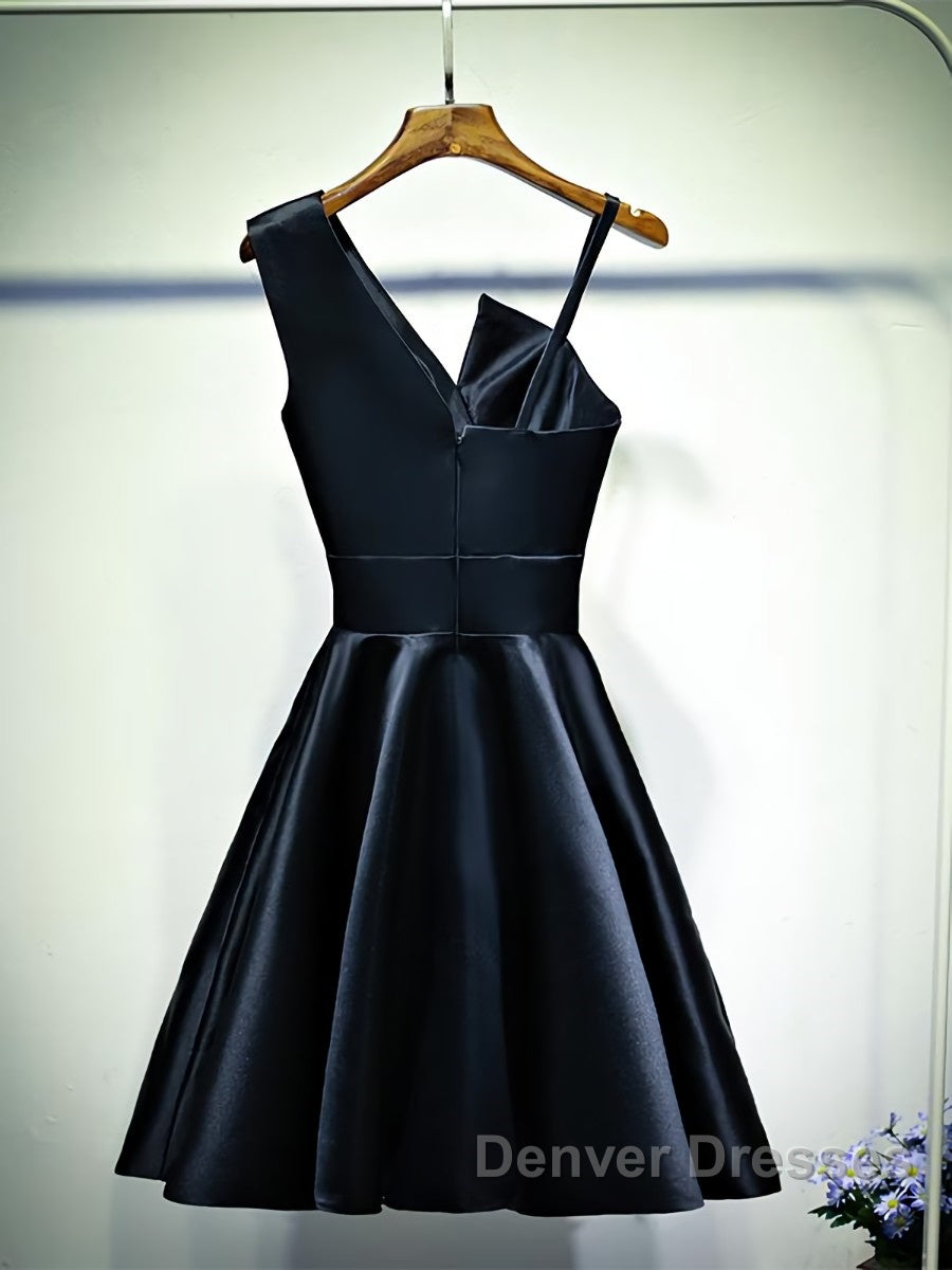 A Line One Shoulder Short Black Prom Dress, Short Black One Shoulder Formal Graduation Dress Secondary image