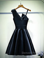 A Line One Shoulder Short Black Prom Dress, Short Black One Shoulder Formal Graduation Dress