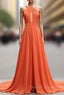 A-Line Orange Chiffon Halter Cut Out Backless Prom Dress