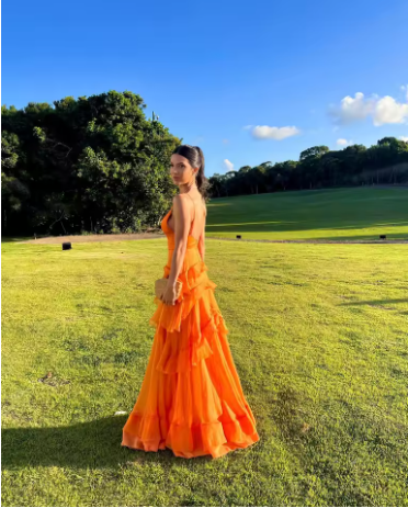 A Line Orange Long Prom Dress V Neck Formal Dress Outfits Secondary image