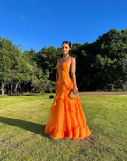 A Line Orange Long Prom Dress V Neck Formal Dress Outfits