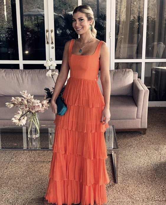 A-Line Orange Modest Formal Long Women Evening Prom Dress Secondary image