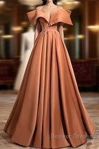 A-Line Orange Satin Beaded Sweetheart Prom Dress, Orange Long Evening Dress