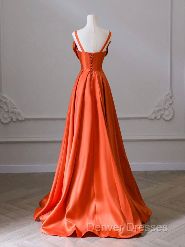 A-Line Orange Satin Long Prom Dress, Orange Long Evening Dress Secondary image