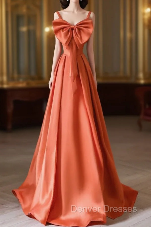 A-Line Orange Satin Long Prom Dress, Orange Long Evening Dress Main image