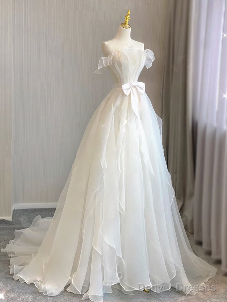 A-Line Organza White Long Prom Dress, White Long Formal Dress Secondary image