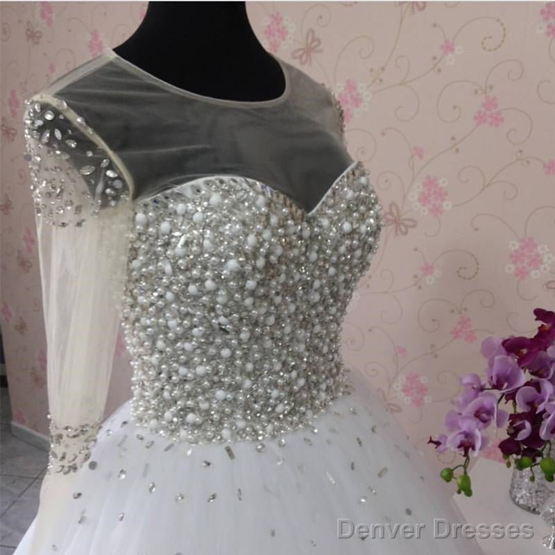 A Line Pearl And Crystal Beaded Long Sleeves Wedding Dresses Secondary image