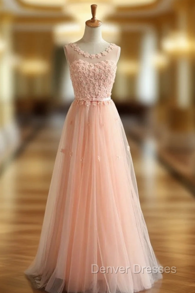A-line Pink Appliques Tulle Bridesmaid Dress Main image