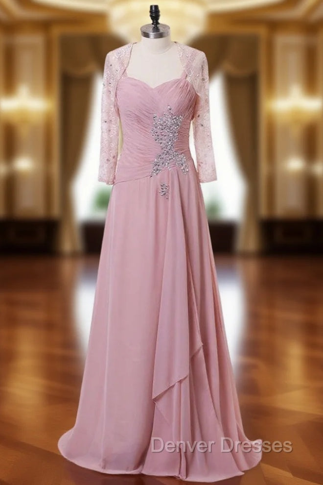 A-line Pink Chiffon Beaded Mother Of The Bride Dress With Jacket Main image